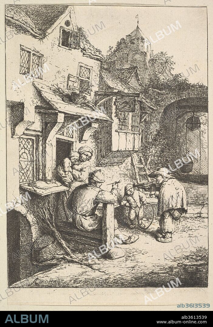 The Humpbacked Violinist. Artist: Adriaen van Ostade (Dutch, Haarlem 1610-1685 Haarlem). Dimensions: Sheet: 6 5/16 × 4 5/16 in. (16.1 × 10.9 cm). Date: 1610-85.