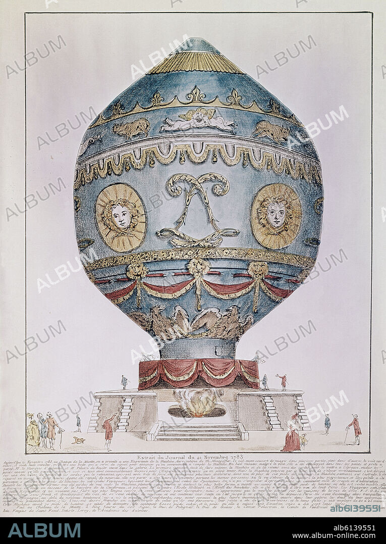 HERMANOS MONTGOLFIER JOSE 1740-1810 ETIENNE. ASCENSION GLOBO AEROSTATICO MONTGOLFIER EN CASTILLO LA MUETTE.70PIES DE ALTO,DIAMETRO 40.DEL JOURNAL 21/11/1783.