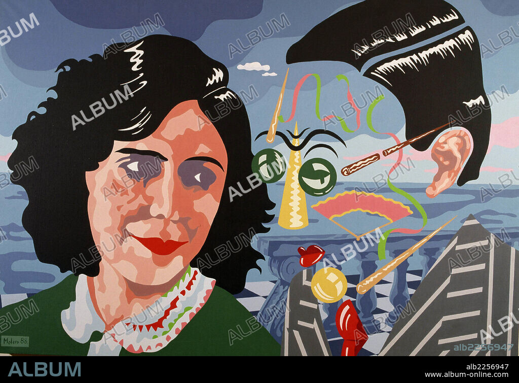 HERMINIO MOLERO. KANDINSKY, WASSILY. PINTOR RUSO. MOSCU 1866-1944. "RETRATO DE LOS KANDINSKY " POR HERMINIO MELERO. ACRILICO SOBRE LIENZO, AÑO 1988.
