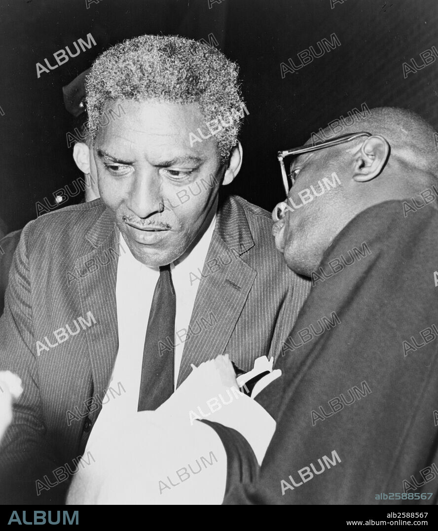Photograph of Bayard Rustin (1912-1987) an American leader in social movements for civil rights, socialism, pacifism and non-violence, and gay rights. Dated 1964 Photo by: .
