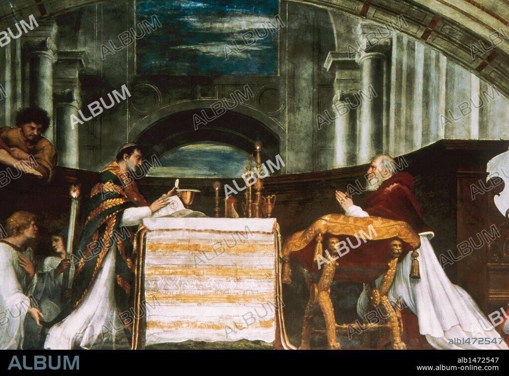 Raphael (1483-1520). Italian painter and architect of the High Renaissance. The Mass at Bolsena, 1512. Fresco. Raphael's Rooms. Room of Heliodorus. Apostolic Palace. Vatican City.