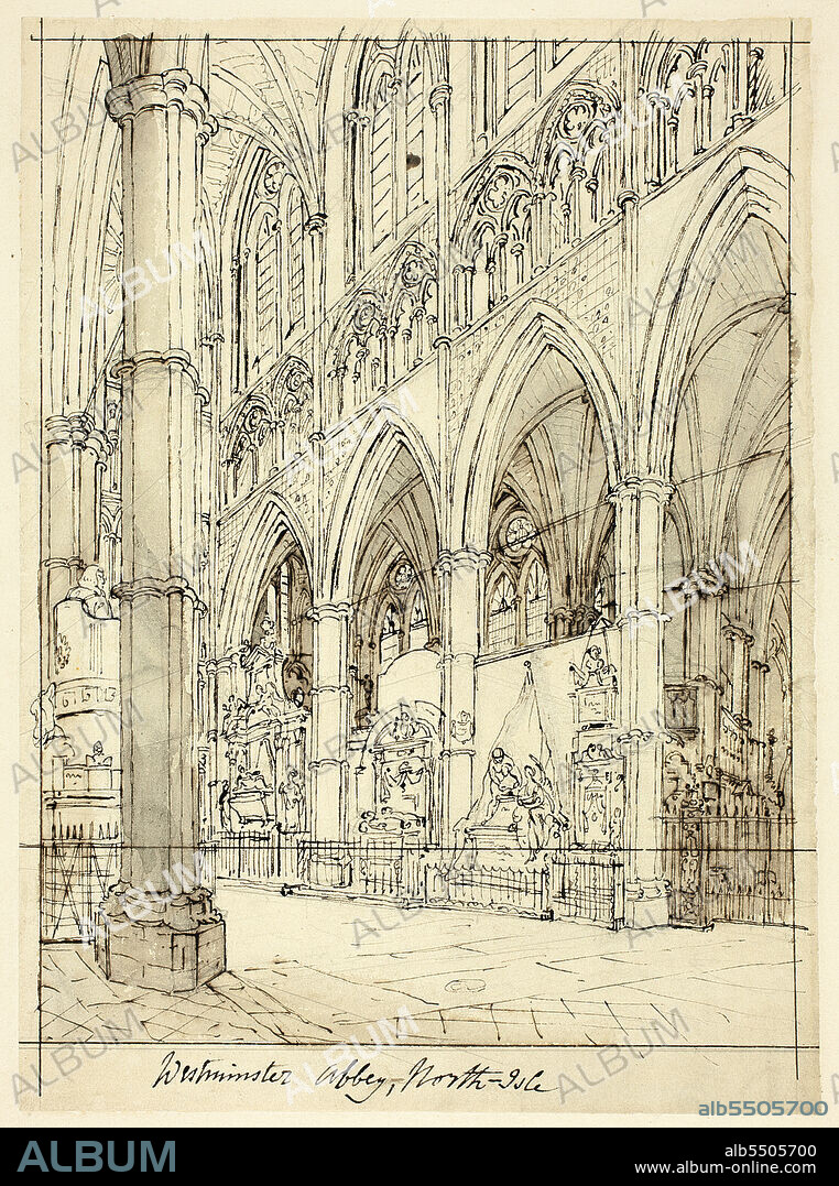 AUGUSTUS CHARLES PUGIN. Study for Westminster Abbey, from Microcosm of London, c. 1809.