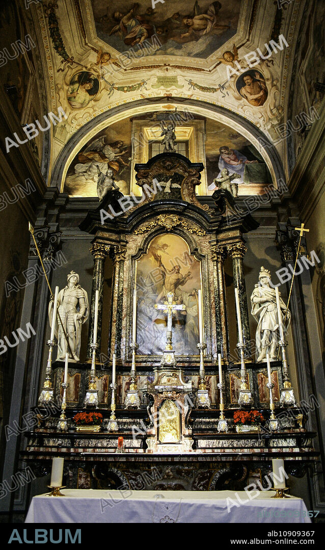 Brunate, Como, Lombardy, Italy. St. Andrew Apostle Parish (Parrocchia di Sant'Andrea Apostolo). Parish of Brunate from 1654. The main altar.