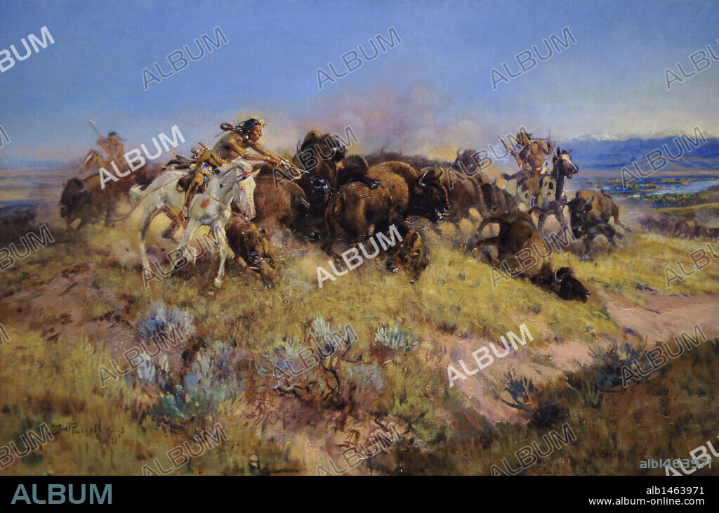 CHARLES MARION RUSSELL (1864-1926). AMERICAN ARTIST.. Charles Marion Russell (1864-1926). Artista americano. Caza del búfalo, nº 40, h. 1919. Oleo sobre lienzo. Museo de Arte de Denver. Estado de Colorado.