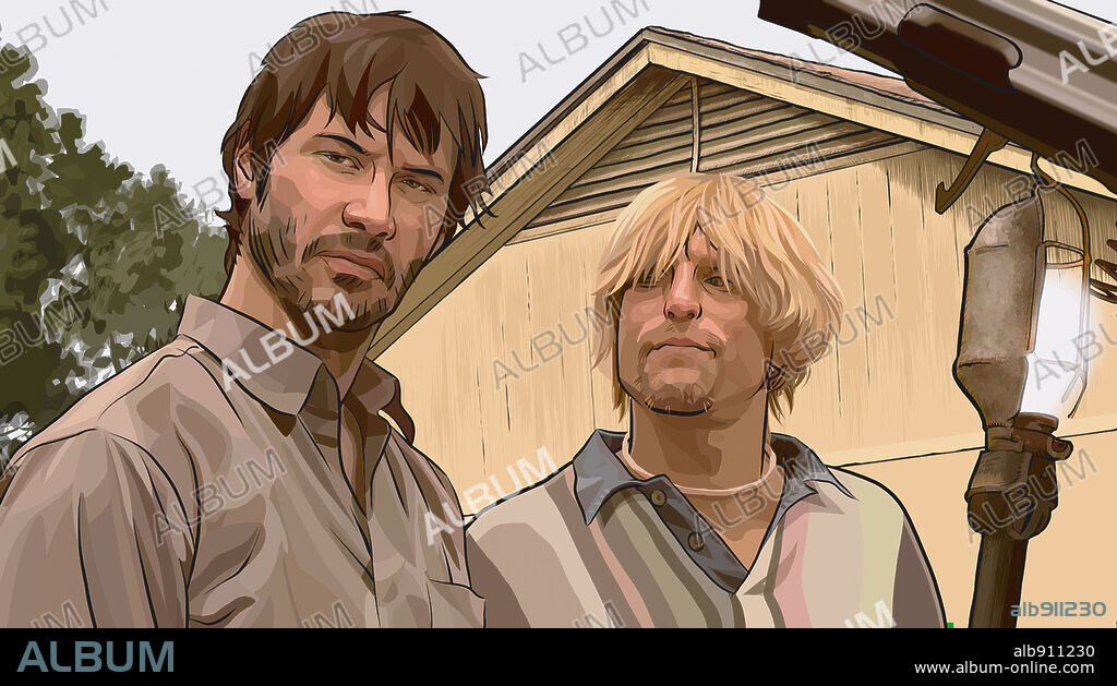 KEANU REEVES and WOODY HARRELSON in A SCANNER DARKLY, 2006, directed by RICHARD LINKLATER. Copyright WARNER INDEPENDENT PICTURES.