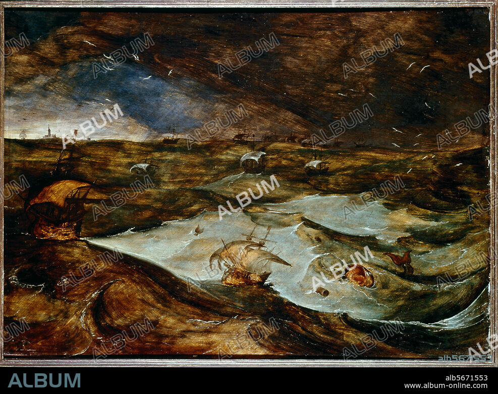 PIETER BRUEGEL DER ÄLTERE. Bruegel, Pieter d. Ä. um 1525/30 - 1569. "Der Seesturm". Gemälde, Öl auf Holz, 70,3 × 97 cm, um 1568/69. Wien, Kunsthistorisches Museum.