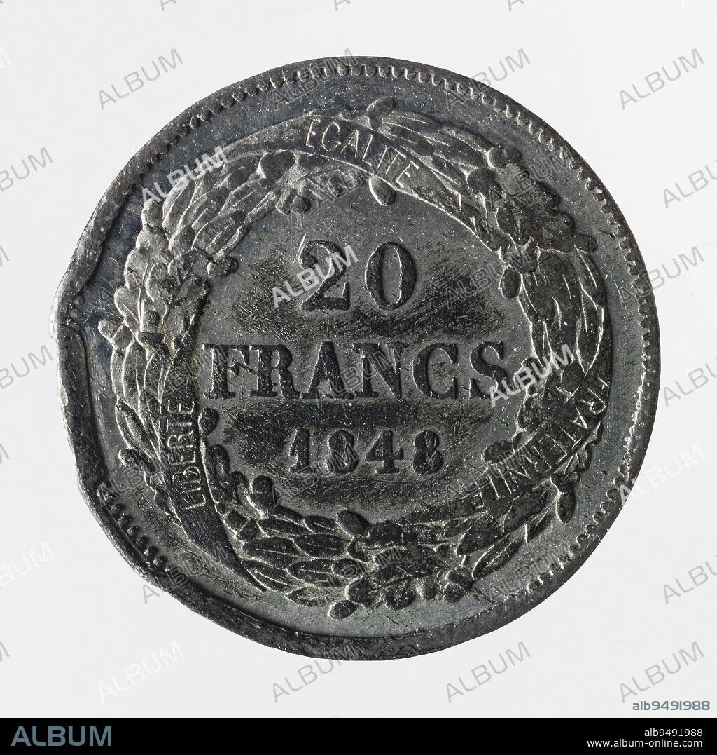 Essay for the coin of 20 francs of the Second Republic, 1848, Vauthier-Galle, André, Engraver in medals, Array, Numismatics, Mint, Diameter: 1.8 cm, Weight (type size): 2.75 g.