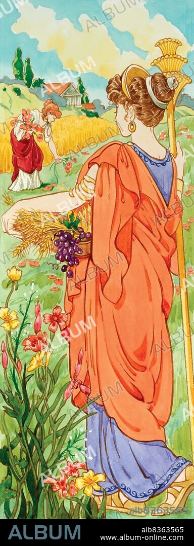 In Greek mythology, Demeter was the goddess of agriculture. In Roman mythology, she is associated with Ceres.