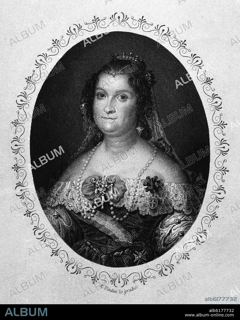 E. FIDEN. RETRATO DE MARIA CRISTINA DE BORBON - GRABADO S XIX.