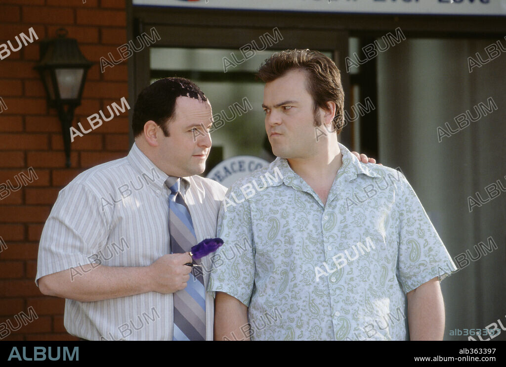 JACK BLACK and JASON ALEXANDER in SHALLOW HAL, 2001, directed by BOBBY & PETER FARRELLY, BOBBY FARRELLY and PETER FARRELLY. Copyright 20TH CENTURY FOX / WATSON, GLEN.
