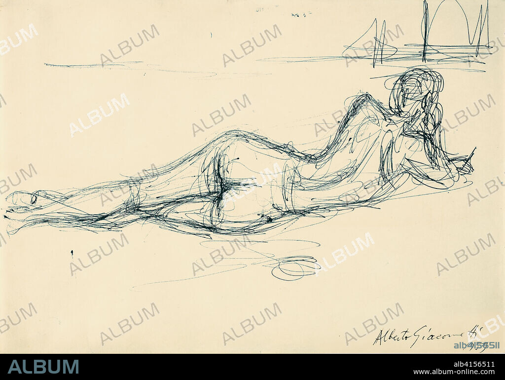 Alberto Giacometti (Borgonovo, 1901-Chur, 1966). Reclining Nude from the Back (1959). Ink on paper. 26 x 37 cm.