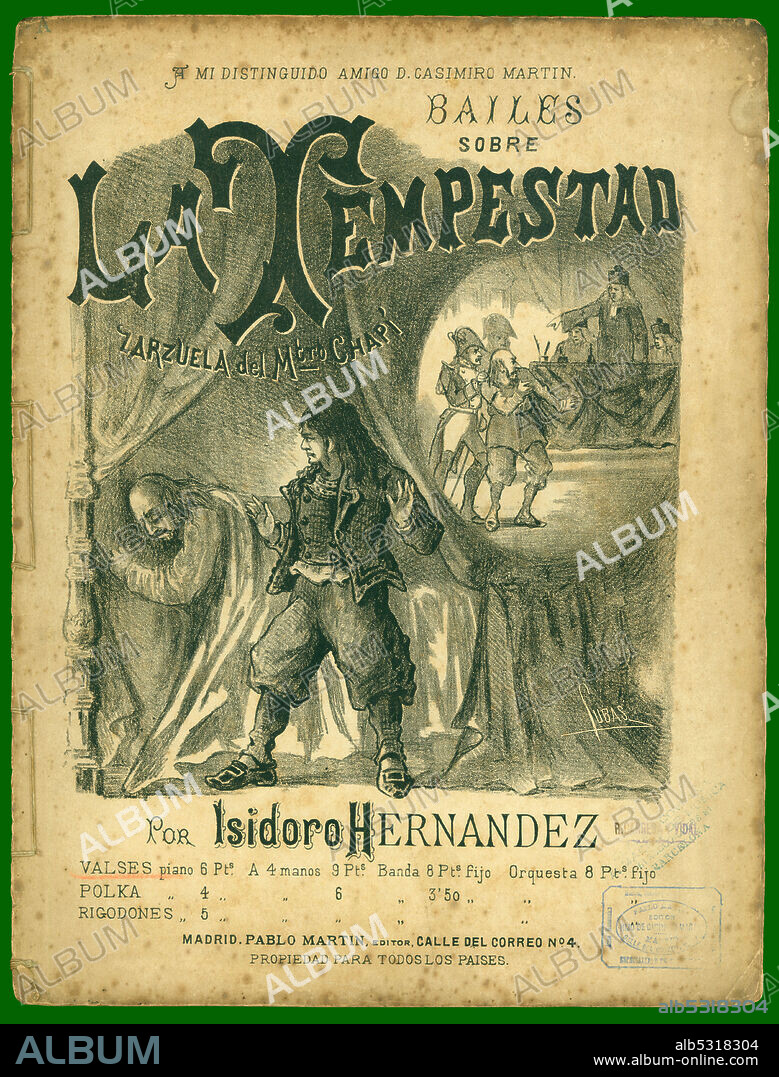 Partitura musical de la zarzuela La tempestad, de Ruperto Chapí. Años 1900.