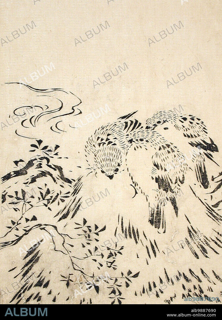 MIYAZAKI YUZEN. Sparrows, Printed 1762.