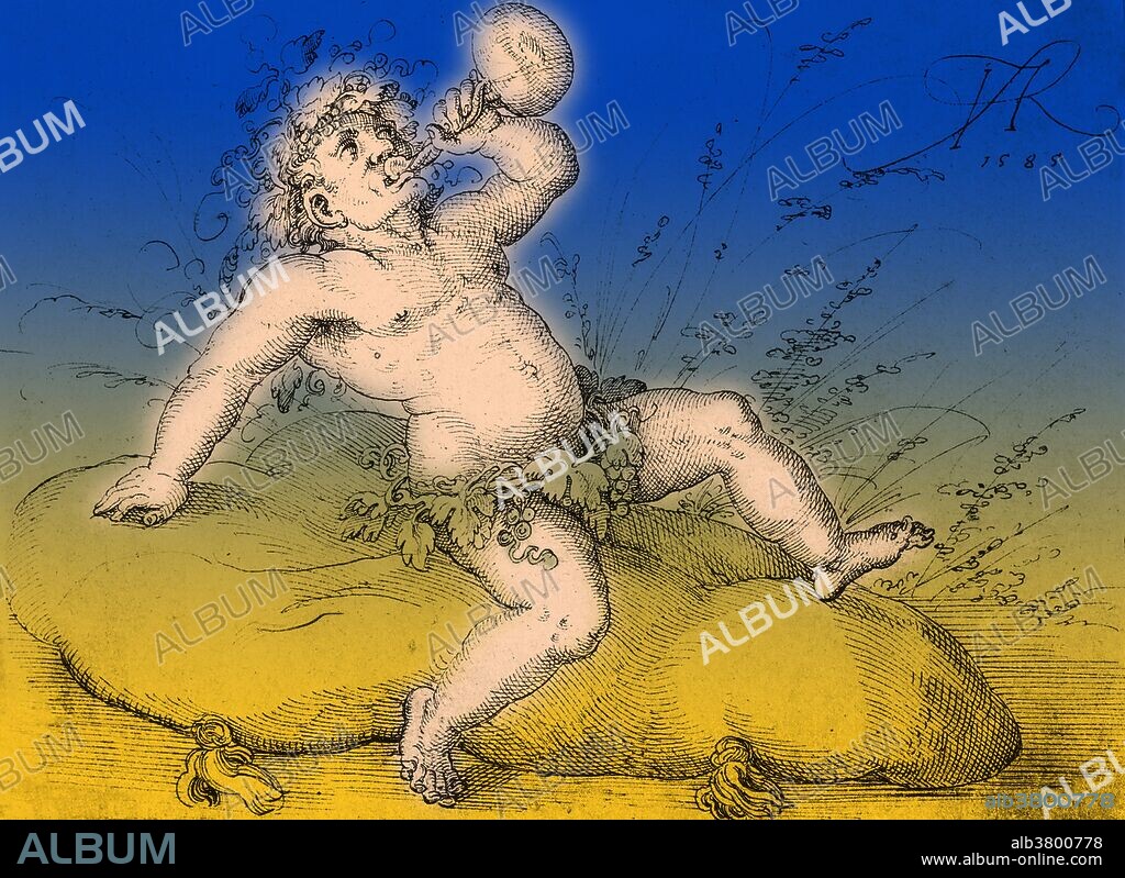 Dionysus, in Greek mythology the god of the grape harvest, winemaking and wine, of ritual madness and ecstasy. He was also known as Bacchus by the Romans. Artwork by Jost Amman.