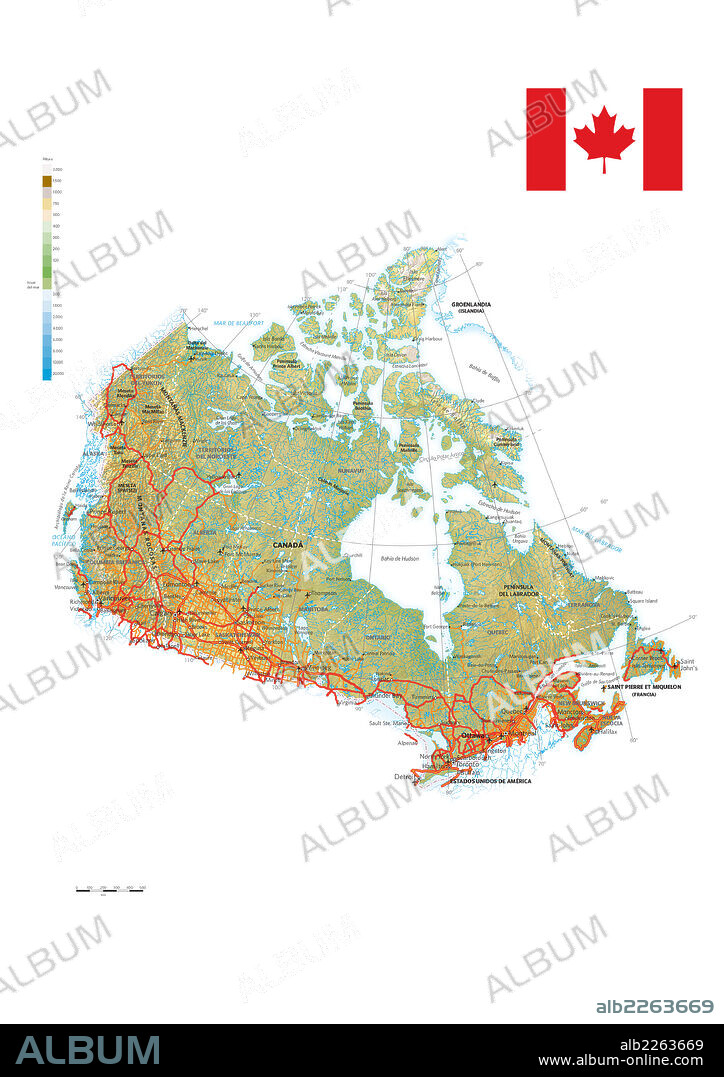CANADA. Physical and political map of Canada.