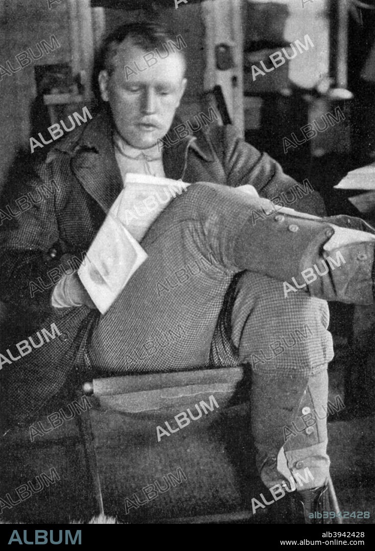 'Fridtjof Nansen after his wash and brush up', 1896 (1899). In 1888 Nansen (1861-1930) made the first crossing of Greenland. He is best known in exploration terms for his three year expedition (1893-1896) aboard the 'Fram', which enabled Nansen and his crew to get closer to the North Pole than anyone before them. In 1896 Nansen and his companion, Hjalmar Johansen, encountered a British Arctic expedition led by Frederick George Jackson on Franz Josef Land. Nansen had not been heard from for three years and had been presumed dead. After World War I, Nansen worked tirelessly for humanitarian causes including the repatriation of prisoners of war and aiding refugees. He was awarded the Nobel prize for peace in 1920.  A print from A Thousand Days in the Arctic, by Frederick G Jackson, Volume II, Harper & Brothers, London, 1899.