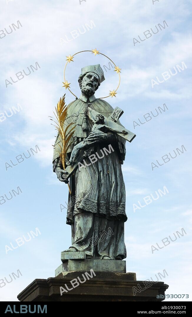 Statue of St. John of Nepomuk (1345-1393). National saint. Bronze. By Volfgang Jeronym Heroldt, 1683. Decorates the Charles Bridge. Prague. Czech Republic.