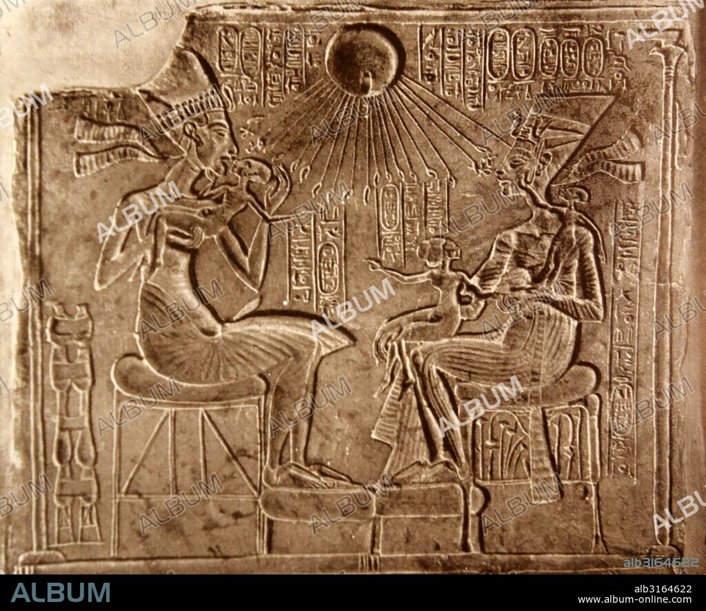 Akhenaten and His Family, from Akhetaten (modern Tell el-Amarna). 18th Dynasty , 1348-1336 BCE. Painted limestone relief.