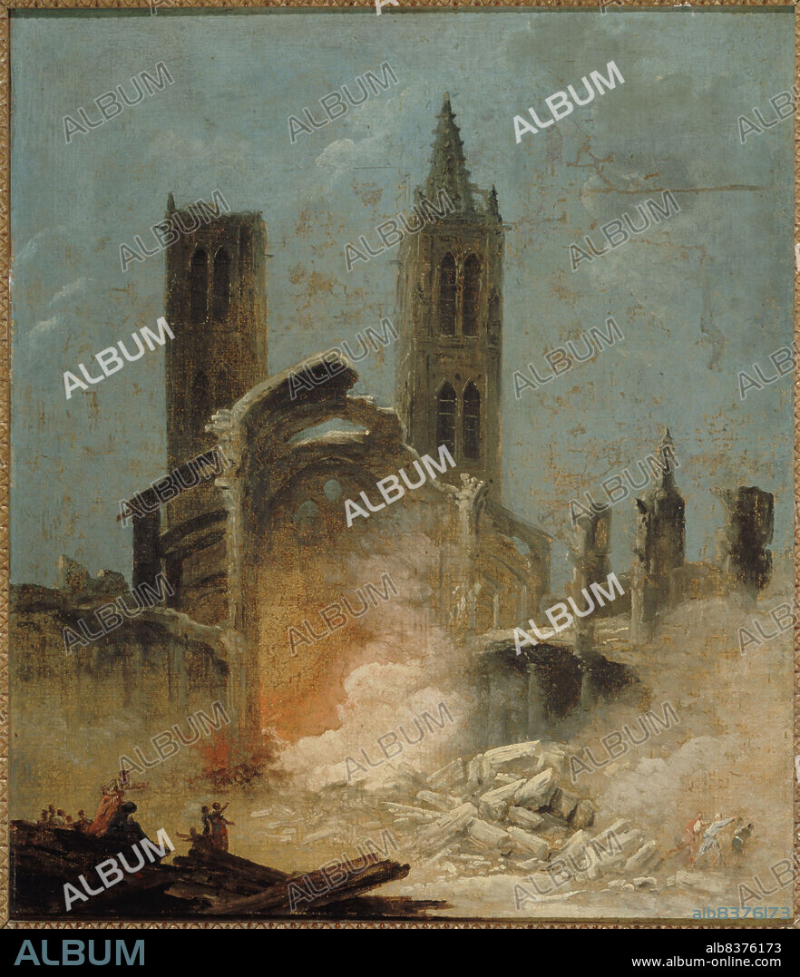 HUBERT ROBERT. La Démolition de l'église Saint-Jean-en-Grève, en 1800, c1800.