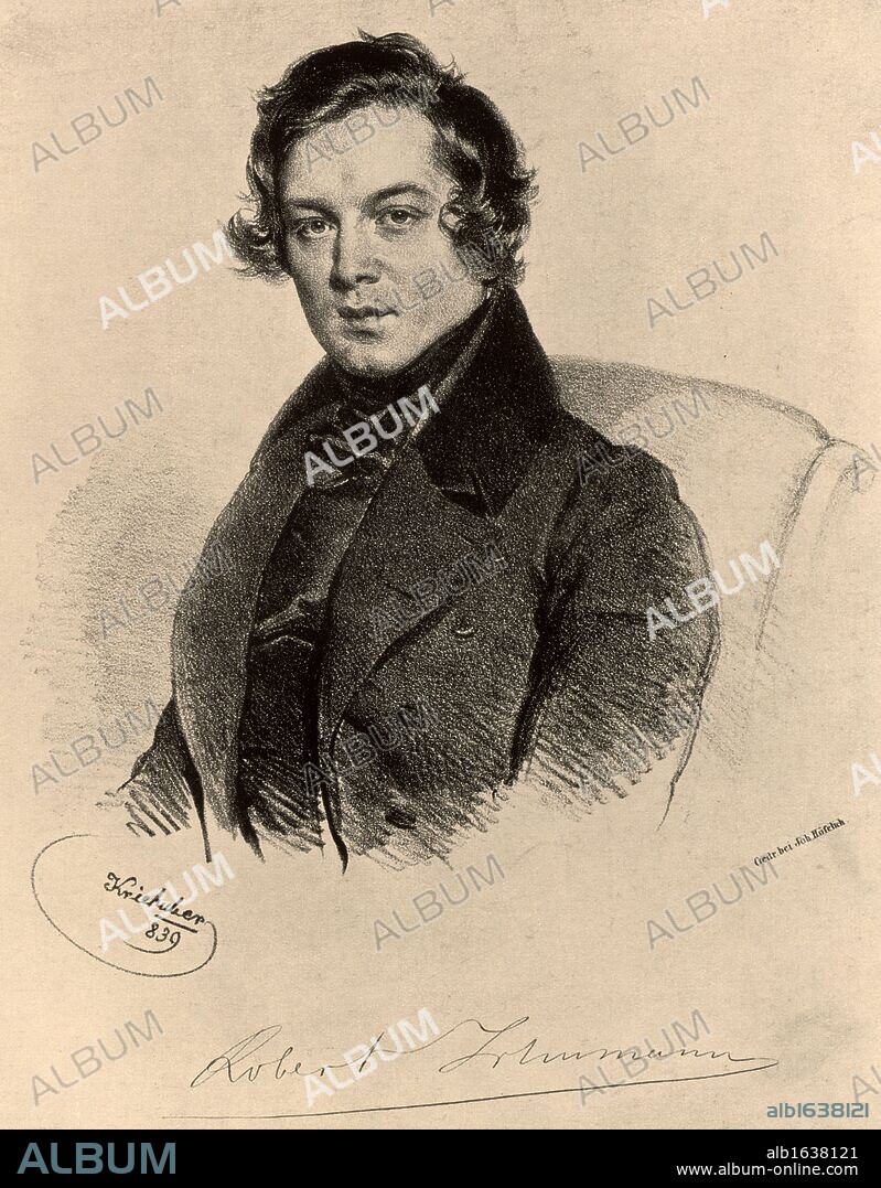 Robert Schumann (1810-1856) German Romantic composer. Lithograph. (Photo by: Universal History Archive/UIG via Getty Images).