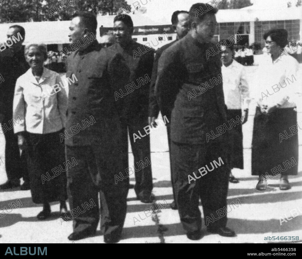 The Khmer Rouge Leadership at Pochentong Airport c. 1976. Left to right: Unknown, Khieu Ponnary, Nuon Chea, Vorn Vet, Ieng Sary (partly obscured), Pol Pot, Yun Yat (partly obscured), Ieng Thirith. The Khmer Rouge, or Communist Party of Kampuchea, ruled Cambodia from 1975 to 1979, led by Pol Pot, Nuon Chea, Ieng Sary, Son Sen and Khieu Samphan. It is remembered primarily for its brutality and policy of social engineering which resulted in millions of deaths. Its attempts at agricultural reform led to widespread famine, while its insistence on absolute self-sufficiency, even in the supply of medicine, led to the deaths of thousands from treatable diseases (such as malaria). Brutal and arbitrary executions and torture carried out by its cadres against perceived subversive elements, or during purges of its own ranks between 1976 and 1978, are considered to have constituted a genocide. Several former Khmer Rouge cadres are currently on trial for war crimes in Phnom Penh.