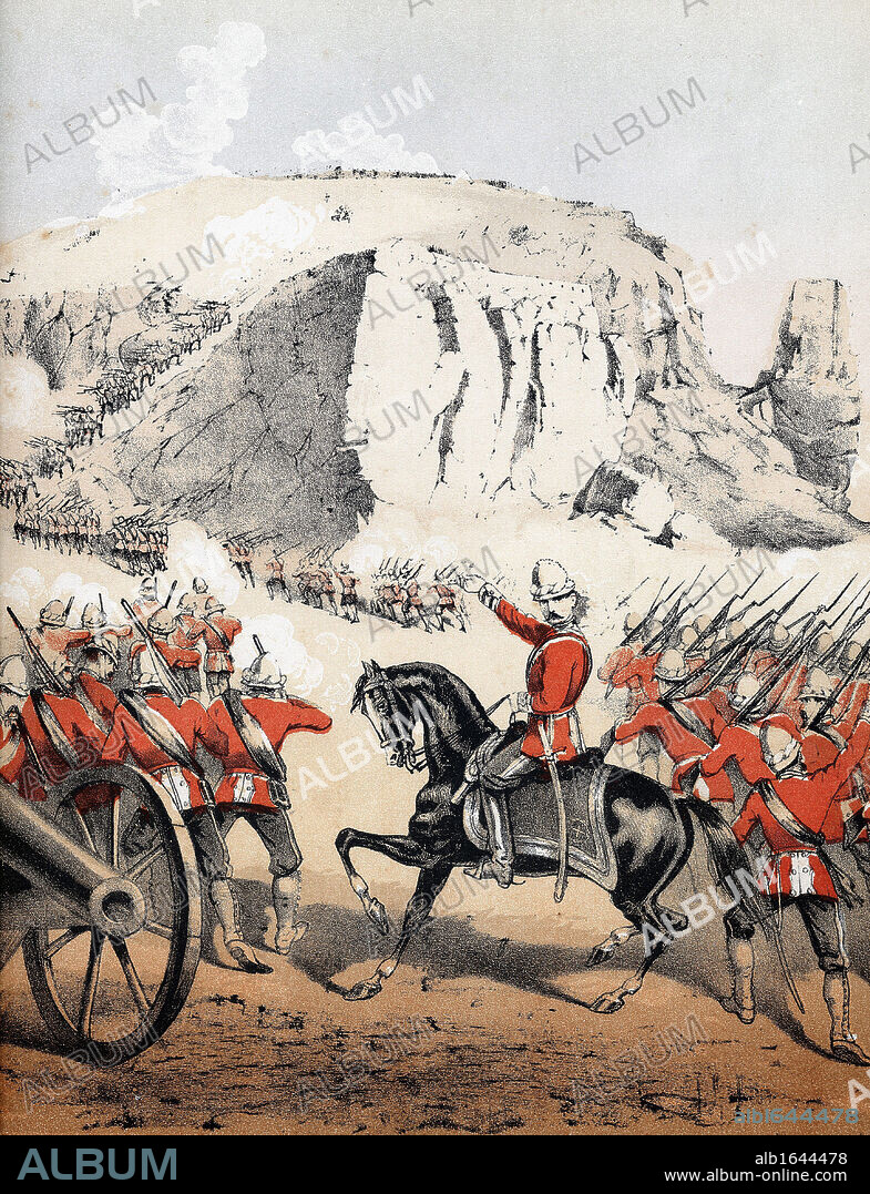 Robert Cornelius Napier, 1st Baron Napier of Magdala (1810-90) British soldier: Field-marshal 1883. Abyssinian Expedition: Napier storming Magdala, 13 April 1868. Coloured lithograph from 'The Battle of Abyssinia', divertimento composed by J Pridham c1868.