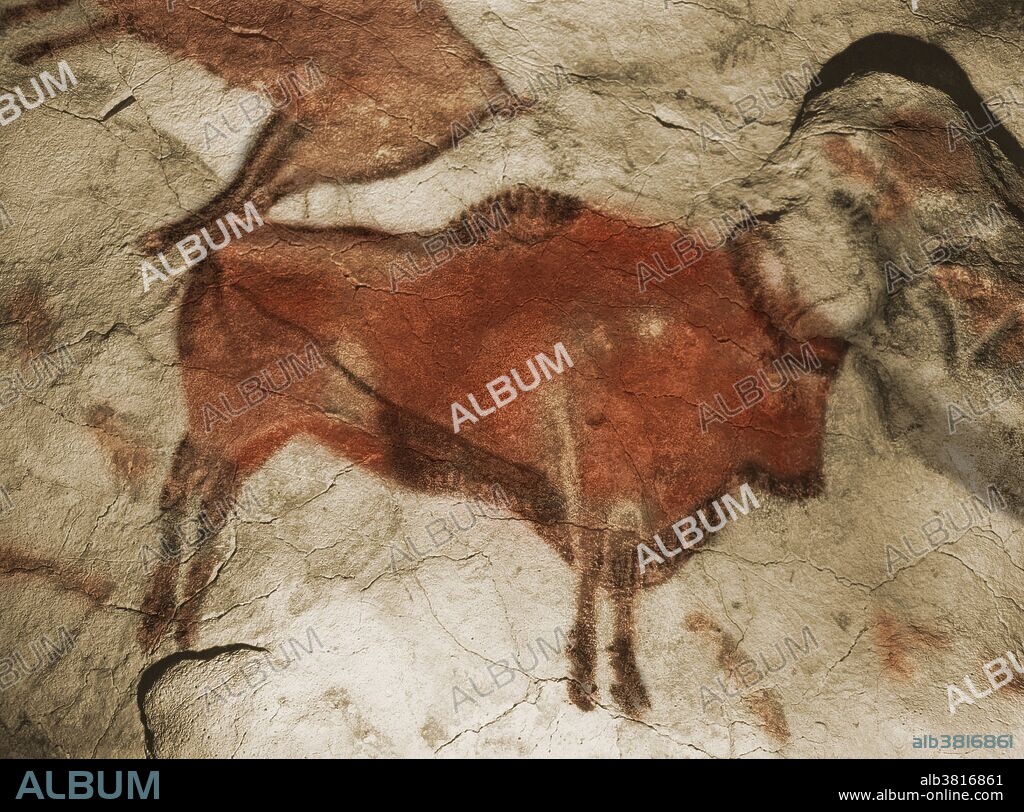 Prehistoric cave paintings in Altamira, Spain. The paintings in the palaeolithic caves were discovered in 1868 by hunter Modesto Peres.