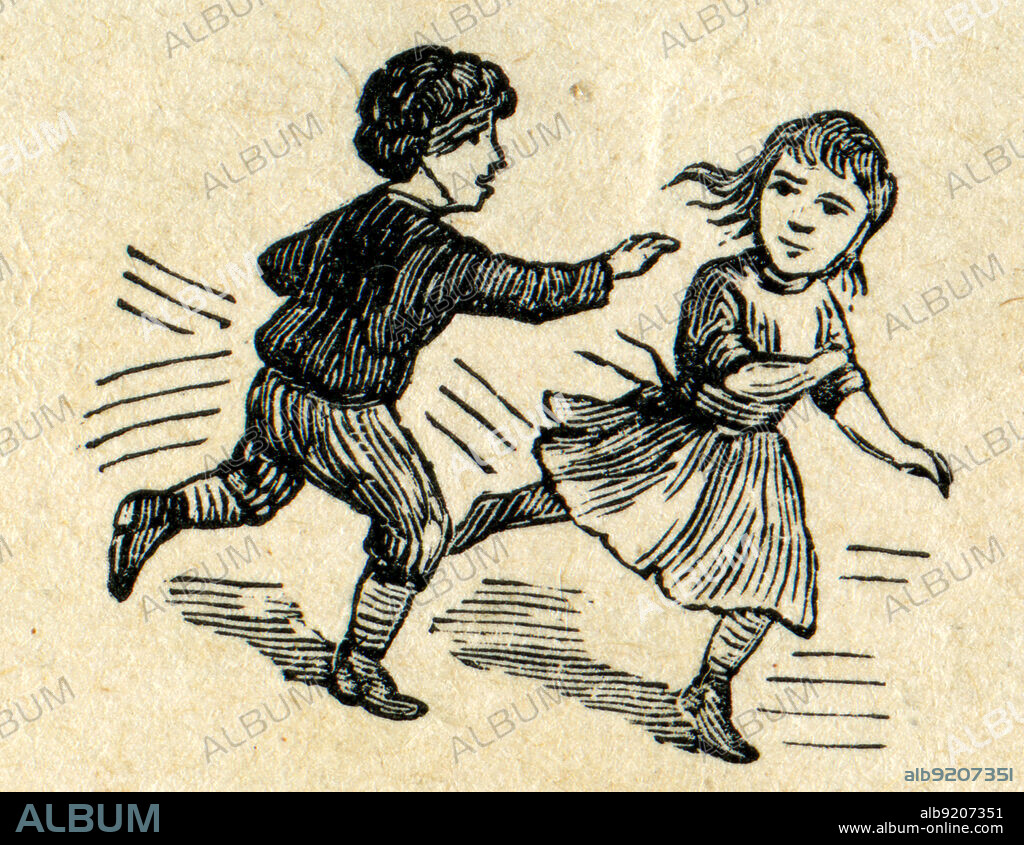 Barley-break - illustration to the book by A. Kruglov, 'Games and fun for the kids,' publisher A. Stupin, Moscow, Russian Empire, 1917.