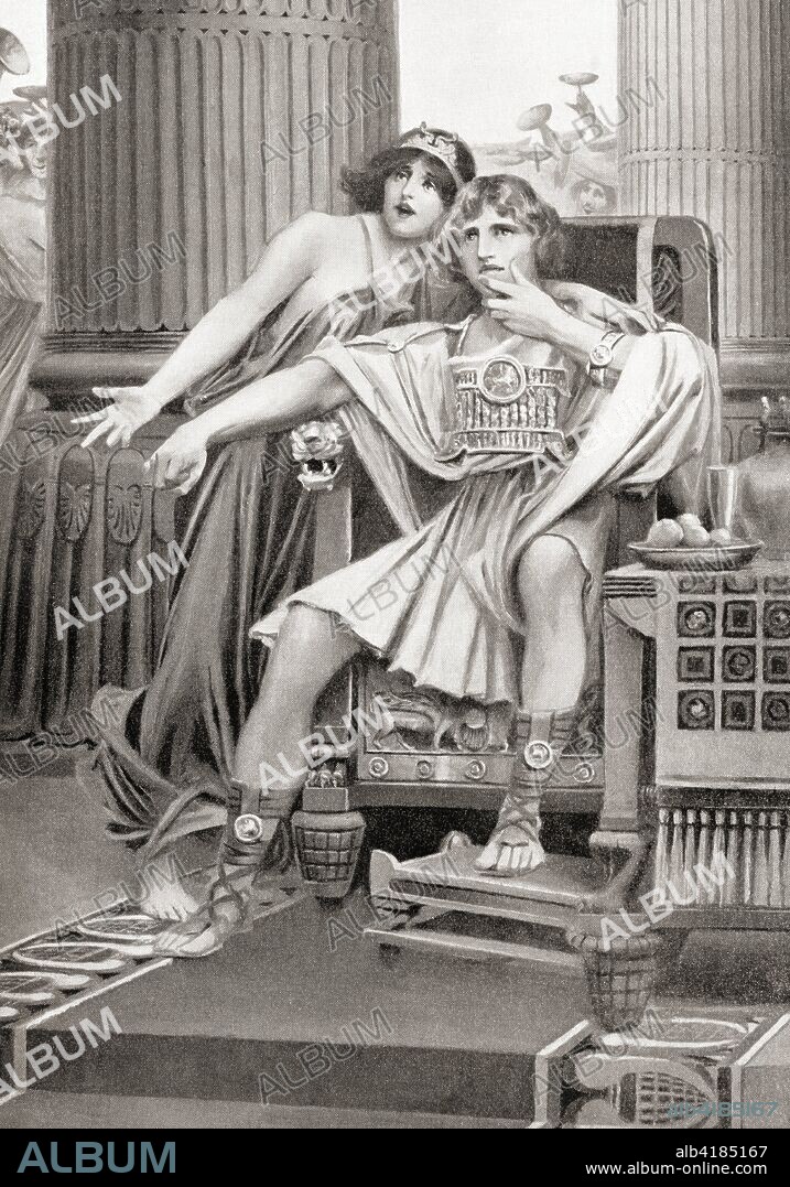 Thais persuading Alexander to burn Persepolis, 330 BC.  ThaÃ¯s, a famous Greek hetaera or prostitute.  Alexander III of Macedon, 356 BC - 323 BC, aka Alexander the Great.  King of the ancient Greek kingdom of Macedon.  From Hutchinson's History of the Nations, published 1915.