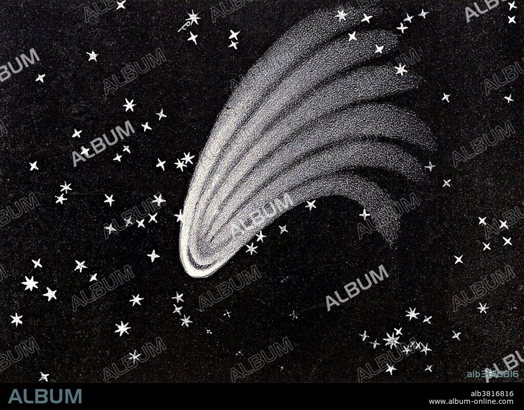 The Great Comet of 1744, whose official designation is C/1743 X1, and which is also known as Comet de ChÃ©seaux or Comet Klinkenberg-ChÃ©seaux, was a spectacular comet that was observed during 1743 and 1744. It was discovered independently in late November 1743 by Jan de Munck, in the second week of December by Dirk Klinkenberg, and, four days later, by Jean-Philippe de ChÃ©seaux. It became visible with the naked eye for several months in 1744 and displayed dramatic and unusual effects in the sky. This comet is noted especially for developing a 'fan' of six tails after reaching its perihelion. Among those who saw the comet was the 13 year old Charles Messier, on whom it had a profound and inspirational effect. He went on to become a significant figure in astronomy, and later discovered many comets during his observations. Image from A Popular Treatise on Comets (1861) by James C. Watson.