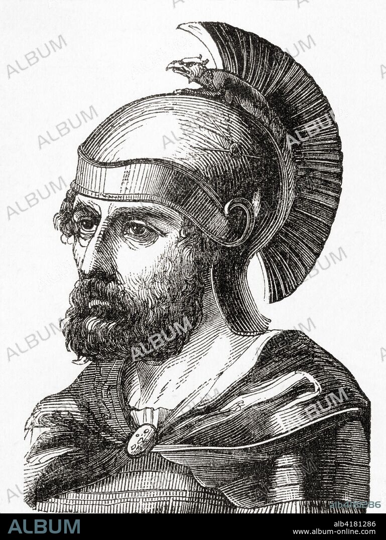 Hamilcar Barca or Barcas, c. 275 - 228 BC. Carthaginian general and statesman and father of Hannibal.  From Ward and Lock's Illustrated History of the World, published c.1882.