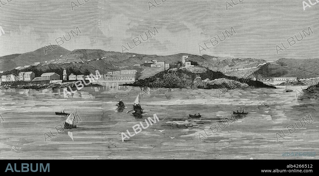 Expedición de tropas francesas a Túnez. Vista del Puerto de la Calle, en Argelia, elegido para el desembarque y concentración de tropas expedicionarias por su proximidad a la frontera con Túnez. Grabado por Bernardo Rico (1825-1894). La Ilustración Española y Americana,30 de abril de 1881.