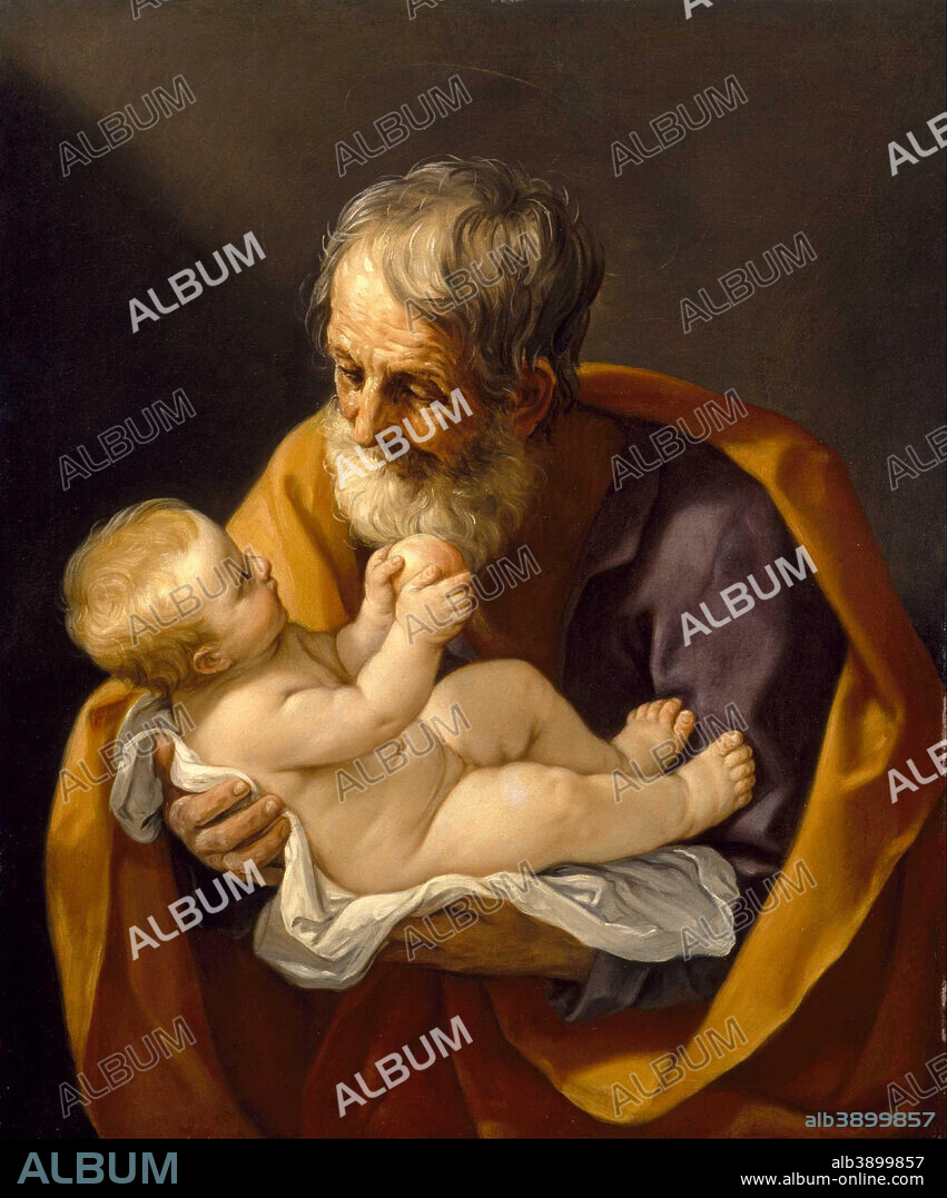 GUIDO RENI. Saint Joseph and the Christ Child. Date/Period: 1640. Painting. Oil on canvas. Height: 889 mm (35 in); Width: 723.90 mm (28.50 in).