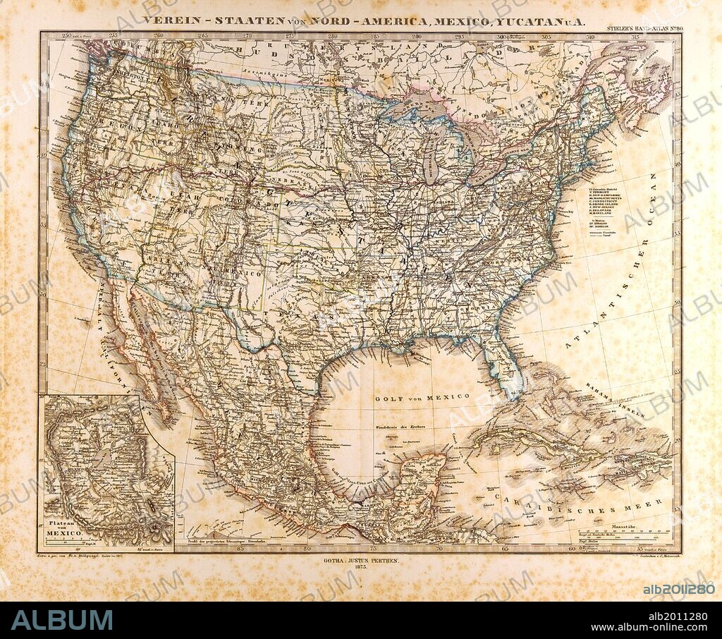 U.S.A. Mexico Gotha 1872 Justus Perthes Atlas Map , Gotha, Justus Perthes, 1872, Atlas. Perthes, Johan Georg Justus 1749 â€“ 1816, German publisher, was born in Rudolstadt in 1749. In 1785 he founded at Gotha the business which bears his name, Justus Perthes. In this he was joined in 1814 by his son Wilhelm, 1793 â€“ 1853. He laid the foundation of the Geographical Branch of the business, for which it is chiefly famous, by publishing the and-Atlas (1817-1823) of Adolf Stieler (1775-1836). Wilhelm Perthes engaged the collaboration of the most eminent German geographers of the time, including Heinrich Berghaus, Christian Gottlieb Reichard, Karl Spruler and Emil von Sydow. The business passed to his son Bernard Wilhelm Perthes (1821-1857). In 1863 the firm first issued the Almanach de Gotha, a statistical, Historical and genealogical Annual (in French) of the various countries of the world.