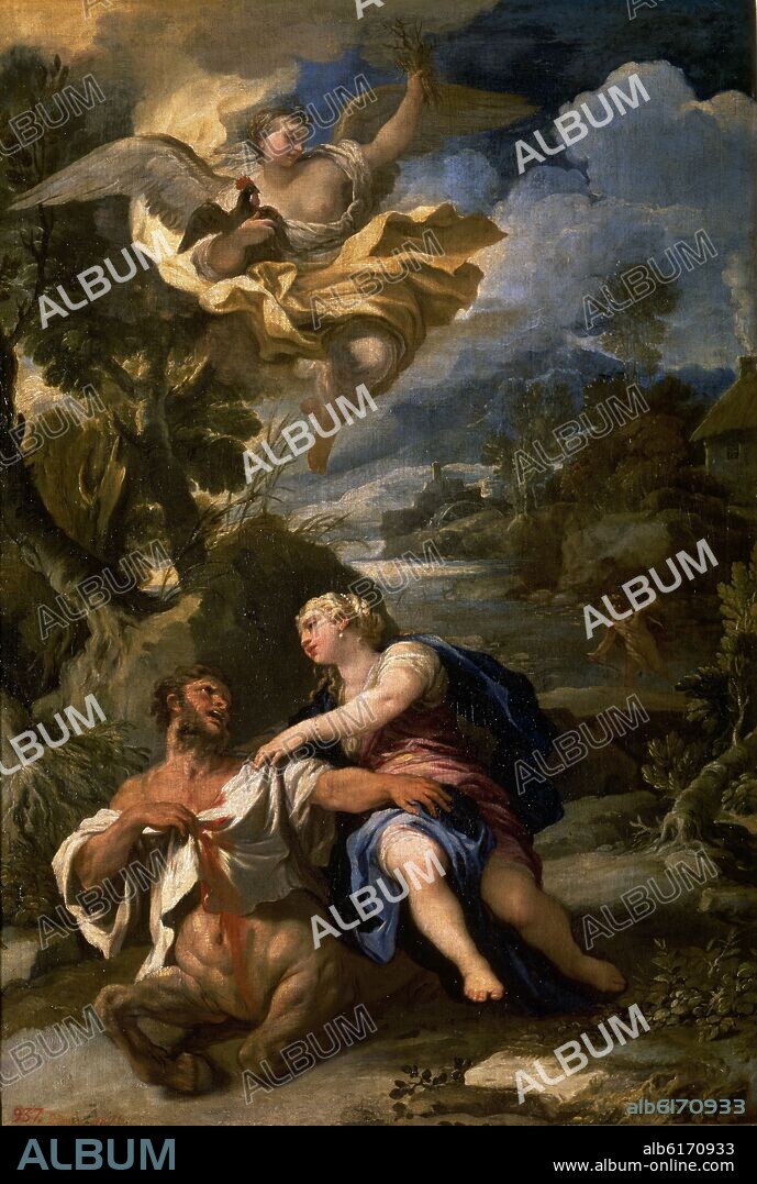 LUCA GIORDANO. LA MUERTE DEL CENTAURO NESO - SIGLO XVII - OLEO/LIENZO - 114 x 79 cm - NP 193 - BARROCO ITALIANO.