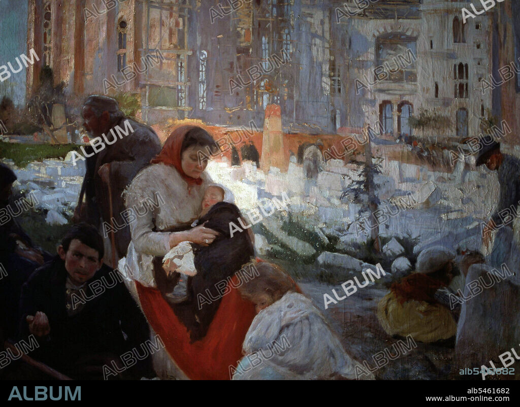 JOAQUIM MIR I TRINXET. MIR , JOAQUIN . PINTOR ESPAÑOL . BARCELONA 1873 - 1940. " LA CATEDRAL DE LOS POBRES ". COLECCION PARTICULAR.