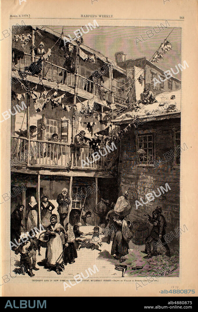 William Allen Rogers, American, 18541931, Tenement Life in New York, Rag-Pickers' Court Mulberry Street, 1879, Wood engraving on paper, image: 13 7/16 x 9 in. (34.1 x 22.9 cm).
