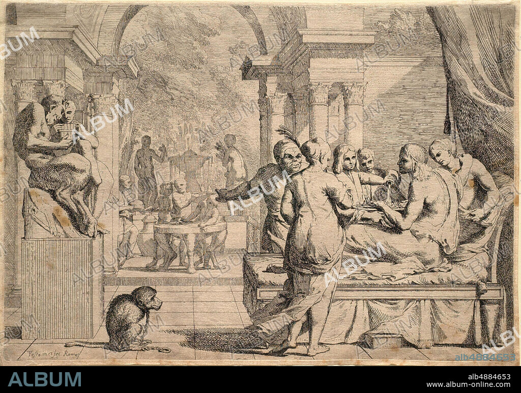 Pietro Testa, Italian, born 1611 or 1612, died 1650, The Prodigal Son: At the Courtesan's House, 164450, Etching on laid paper, plate: 8 3/16 x 11 9/16 in. (20.8 x 29.4 cm).
