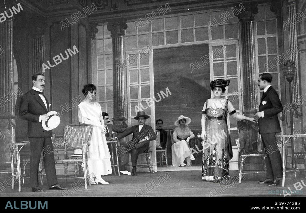 7 enero 1918. En el teatro de la Princesa, en Madrid. Una escena de la comedia en tres Actos, de Muñoz Seca, "el último Pecado", Estrenada anoche.