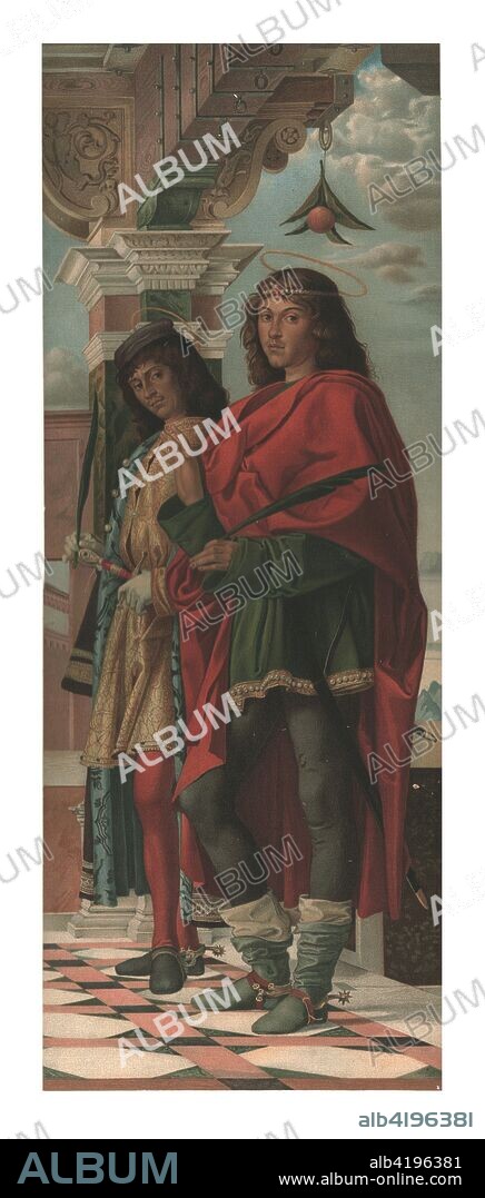 St. Nazarus with St. Celsus, 1874. Print of the watercolour by Edward Kaiser, after the painting by Bartolomeo Montagna (late 15th-early 16th century), in the church of San Nazaro e Celso in Verona, Italy.