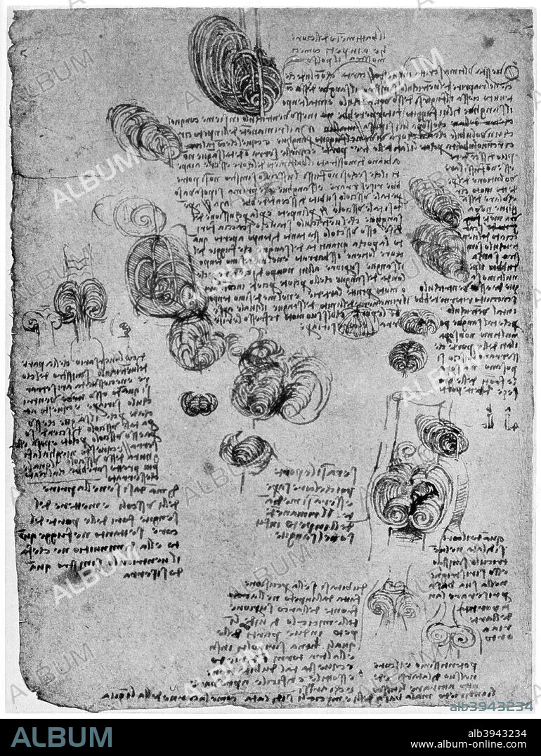Diagram of the blood vortex in the heart, late 15th or early 16th century (1954). Found in the collection of the Royal Library, Windsor Castle, Windsor. A print from Leonardo da Vinci by Ludwig H Heydenreich. (London, 1954).