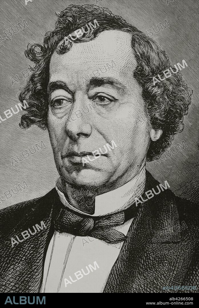 Benjamin Disraeli (1804-1881). Conocido también como conde de Beaconsfield. Político, escritor y aristócrata británico. Dos veces primer ministro del Reino Unido. Líder del partido Conservador"Tory"en Inglaterra. Grabado. La Ilustración Española y Americana,30 de abril de 1881.
