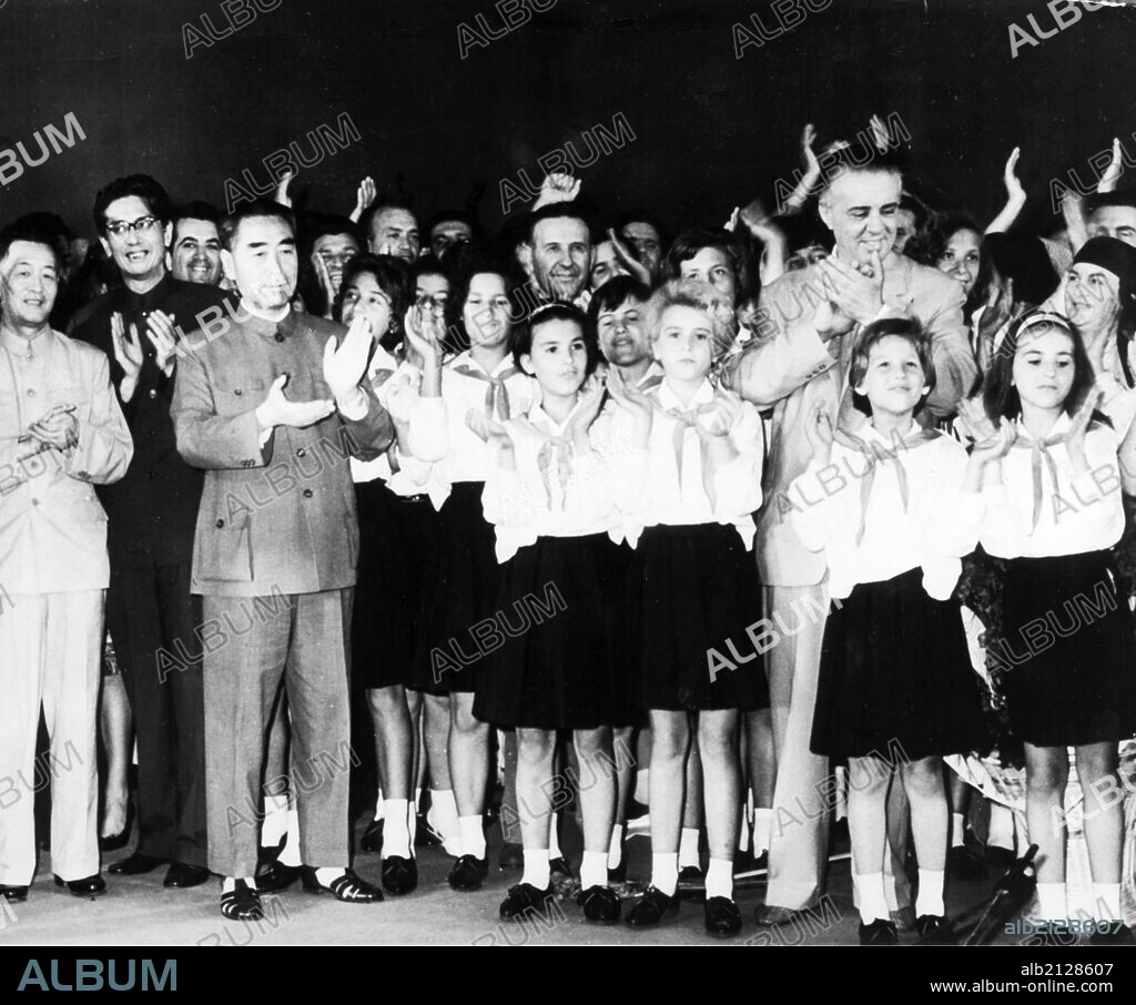 People'S Republic Of China Delegation To Albania.(Left To Right) Second From Left: Chiao Kuan-Hua, Chou En Lai And Enver Hoxha On Right. (Photo by: Sovfoto/UIG via Getty Images).