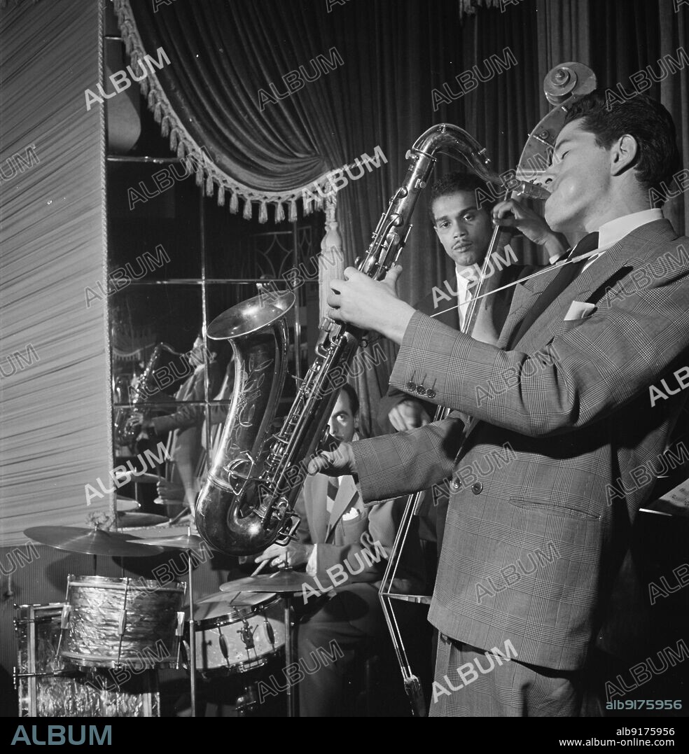 WILLIAM PAUL GOTTLIEB. Portrait of Allen Eager, Art Mardigan, and Curley Russell, Club 18, New York, N.Y., ca. Nov. 1947.