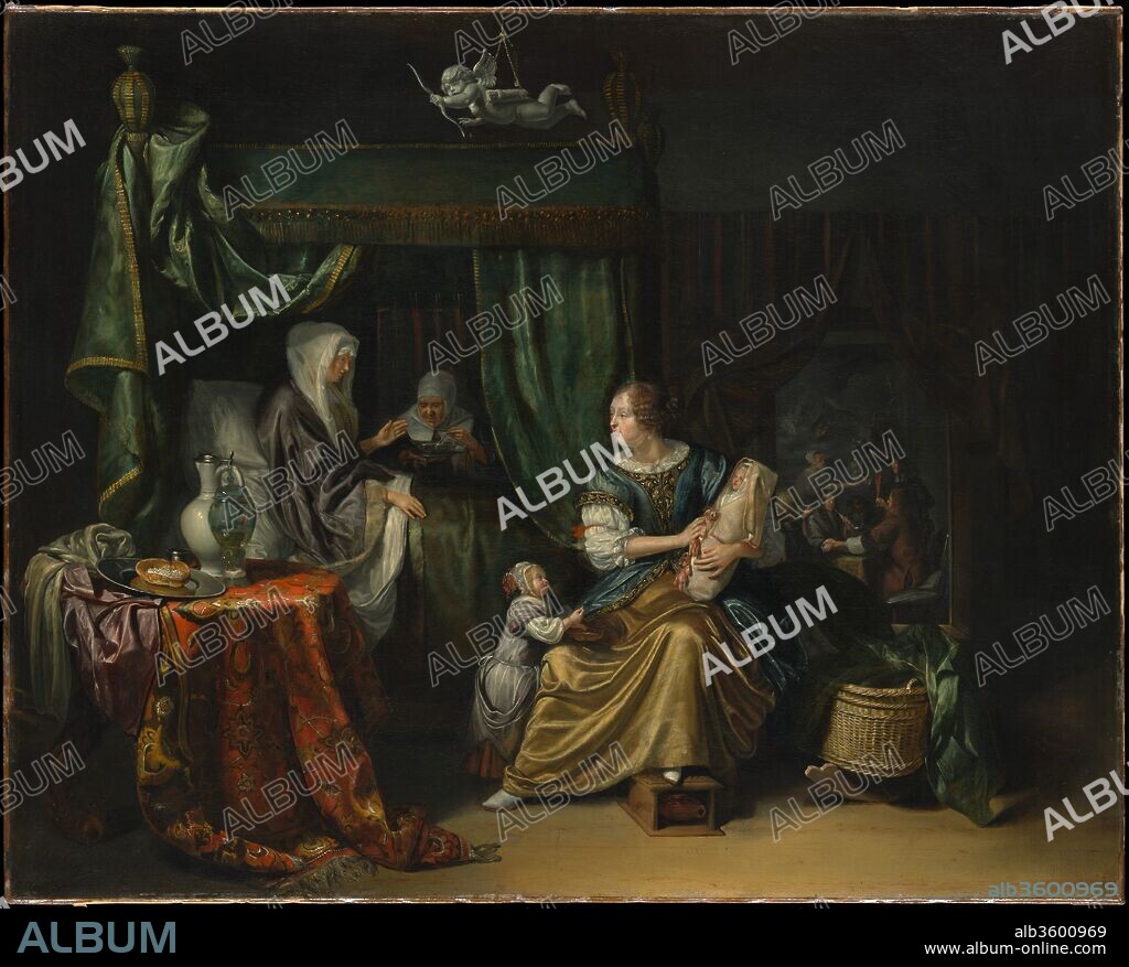 The Newborn Baby. Artist: Matthijs Naiveu (Dutch, Leiden 1647-1726 Amsterdam). Dimensions: 25 1/4 x 31 1/2 in. (64.1 x 80 cm). Date: 1675.