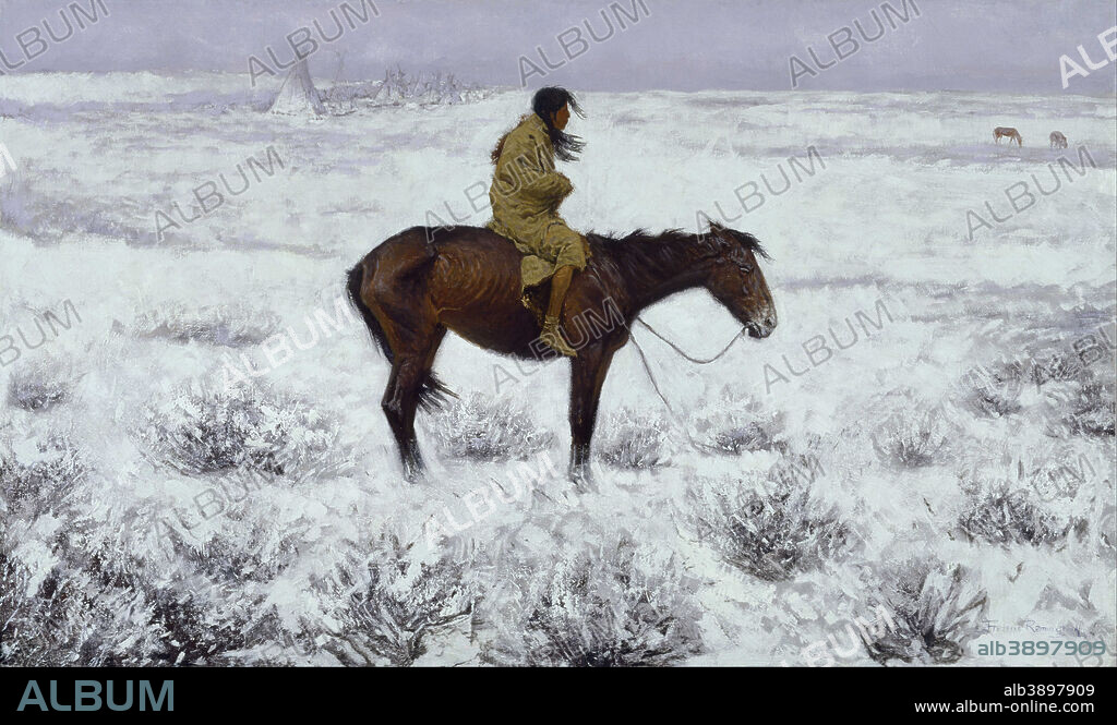 FREDERIC REMINGTON. The Herd Boy. Date/Period: 1900 - 1910. Painting. Oil on canvas Oil on canvas. Height: 689.10 mm (27.13 in); Width: 1,149.35 mm (45.25 in).