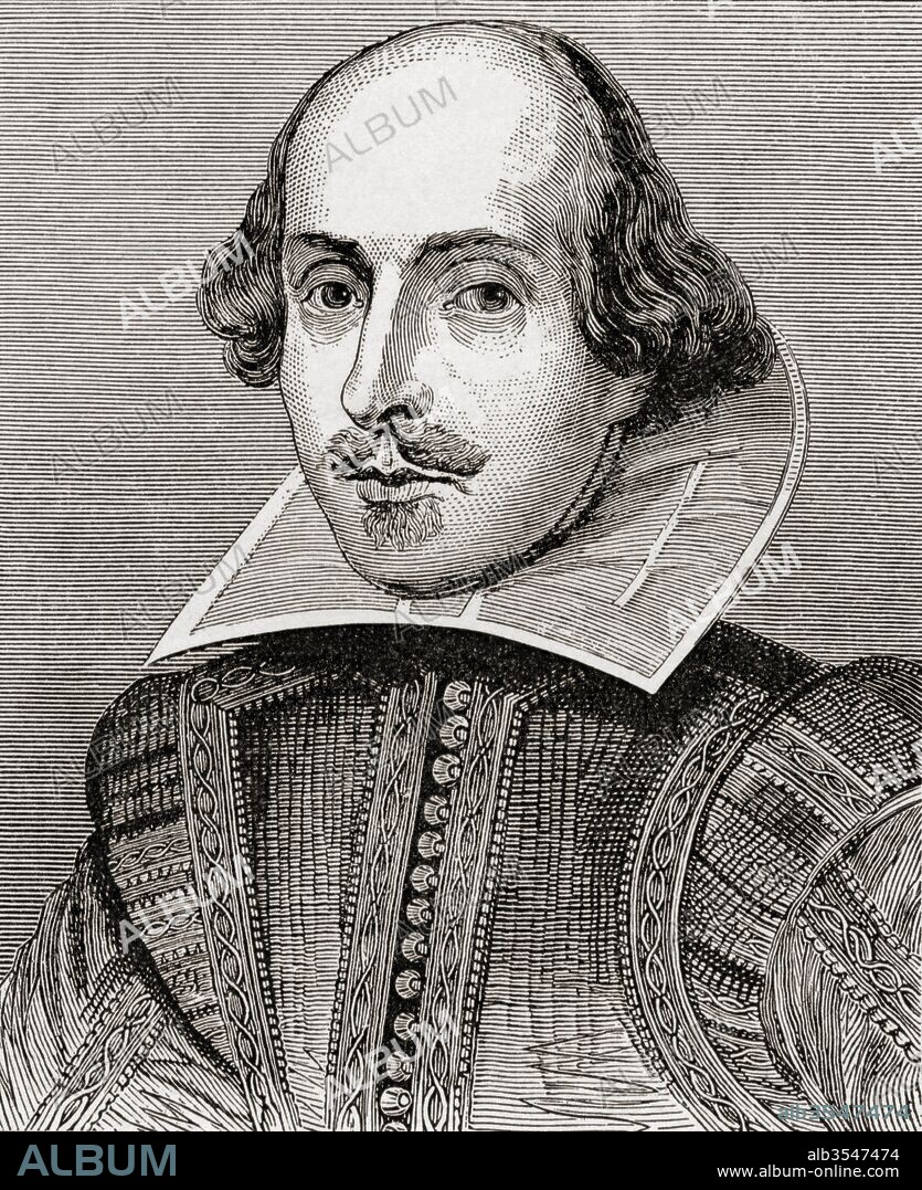 William Shakespeare, 1564 - 1616. English poet, playwright, dramatist and actor. After the engraving by Droeshout, From The Works of William Shakespeare, published 1896.