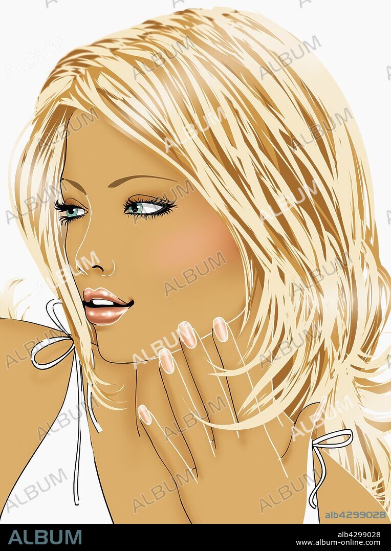Sexy woman touching face.