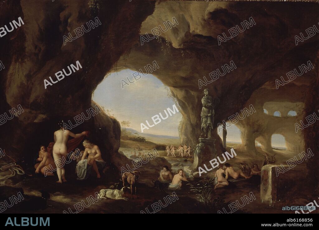 ABRAHAM VAN CUYLENBURG. DIANA Y SUS NINFAS - SIGLO XVII - TABLA - 40X66 CM.