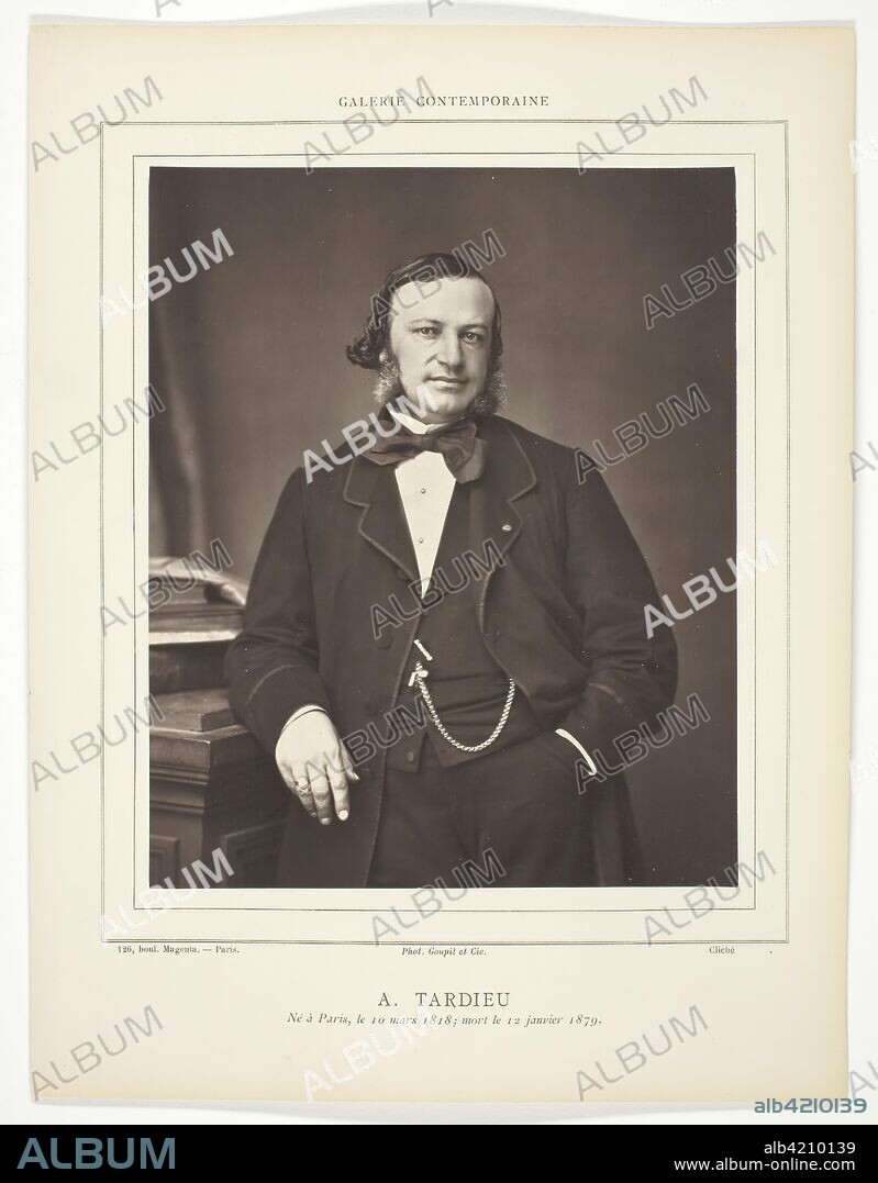 UNKNOWN. Auguste Ambroise Tardieu (French doctor and forensic scientist, 1818-1879). Goupil and Cie; French, active 1839-1880s. Date: 1876-1879. Dimensions: 23 × 18.7 cm (image/paper); 34 × 26 cm (mount). Woodburytype, from the periodical "Galerie Contemporaine Littéraire, Artistique" (1879), volume 8. Origin: France.